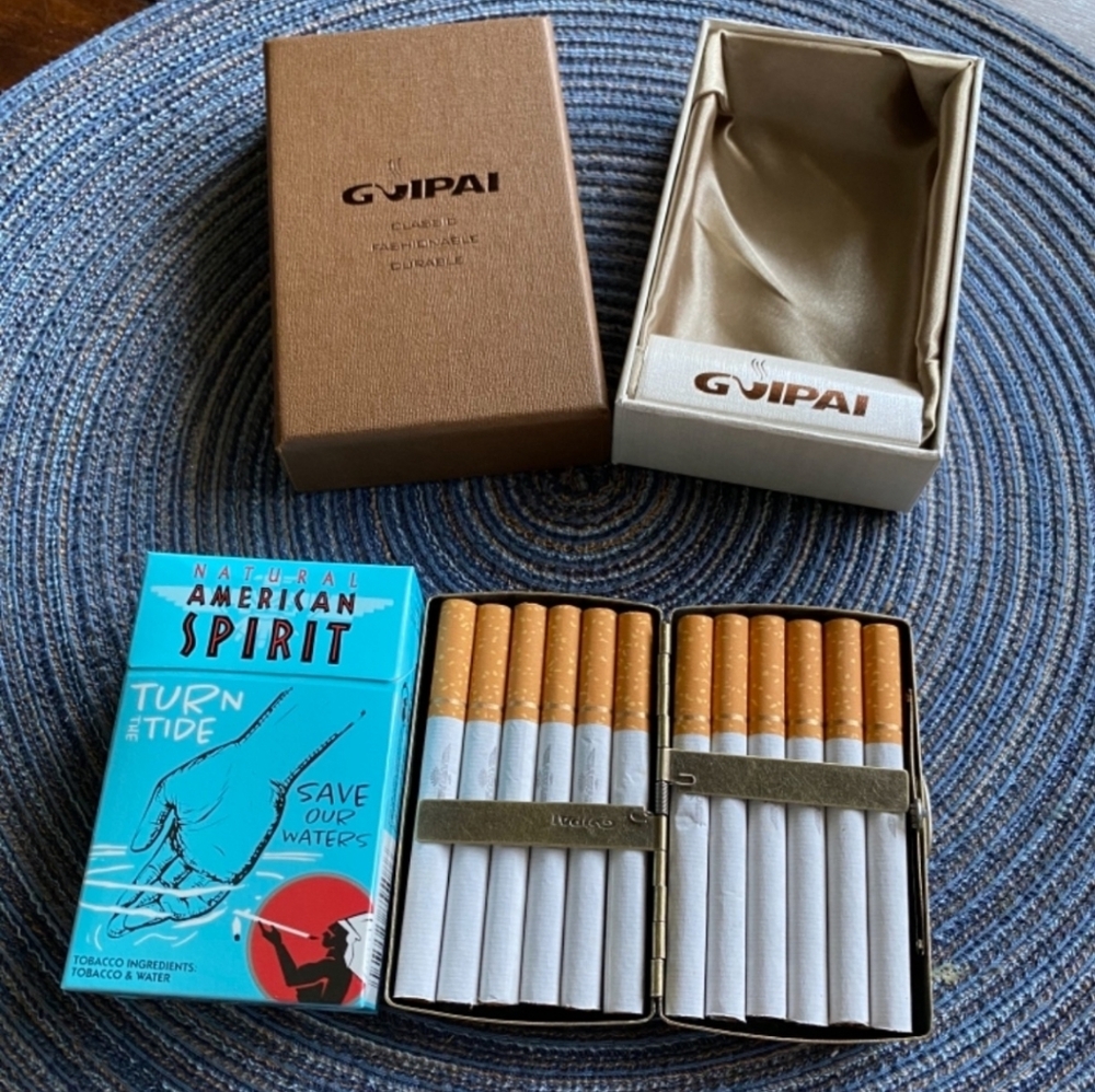 NEW! Engraved Metal Cigarette Case - Antique Brass Tone - Picture 3 of 5